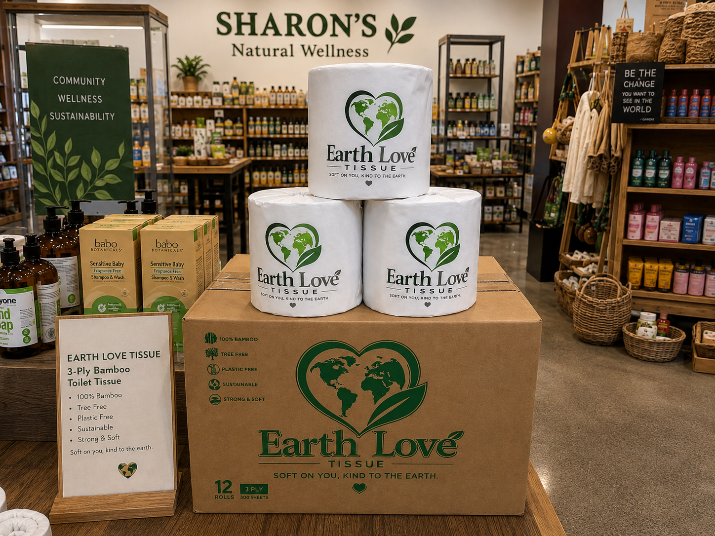 Earth Love Tissue display at Sharon's Natural Wellness